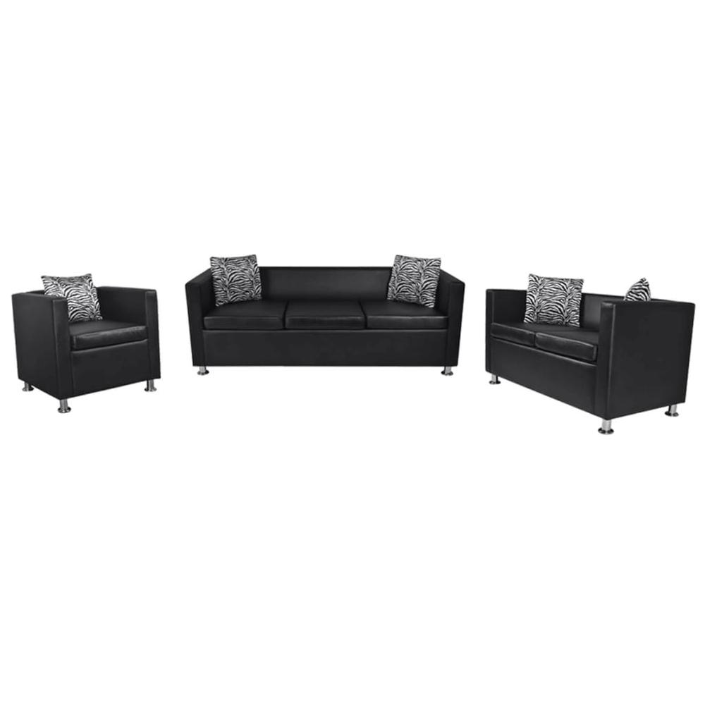 vidaXL Sofa Set Artificial Leather 3-Seater 2-Seater Armchair Black, 272179. The main picture.