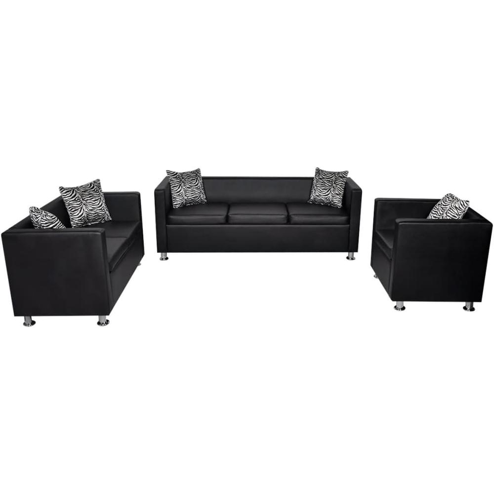 vidaXL Sofa Set Artificial Leather 3-Seater 2-Seater Armchair Black, 272179. Picture 2