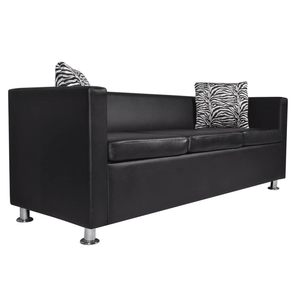 Artificial Leather 3-Seater Sofa Black, 242648. Picture 2