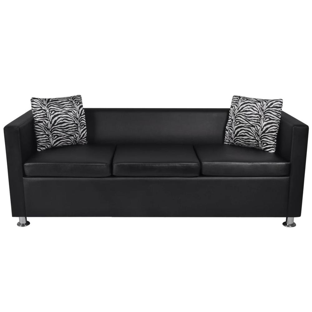 Artificial Leather 3-Seater Sofa Black, 242648. Picture 3