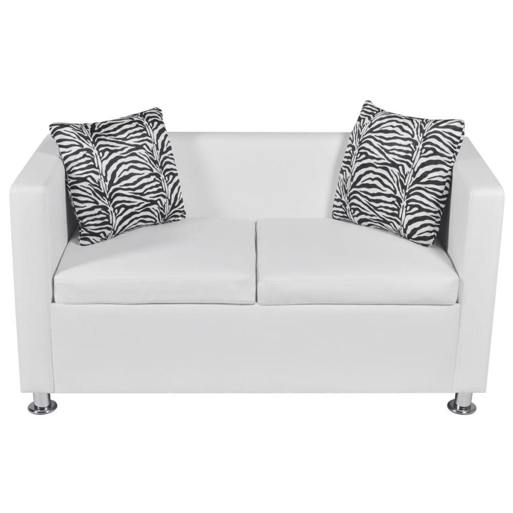 vidaXL Sofa 2-Seater Artificial Leather White, 242652. Picture 3