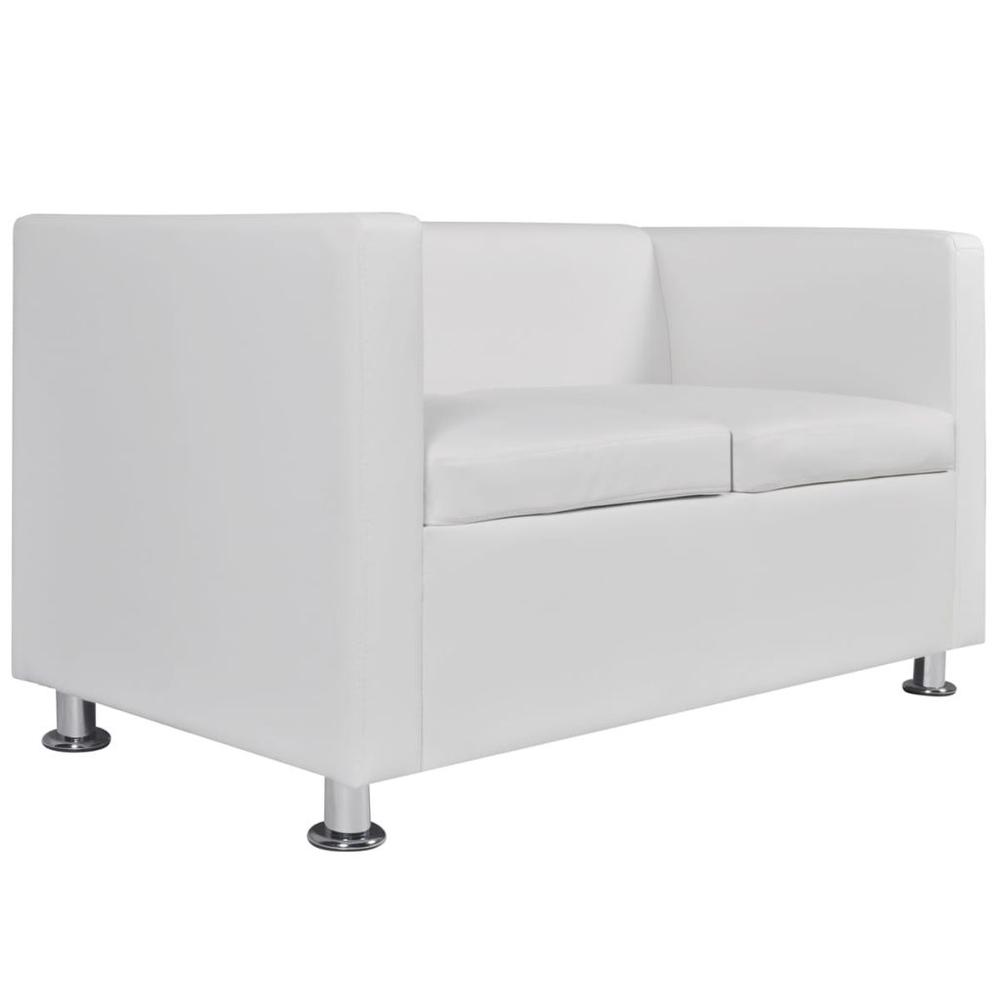 vidaXL Sofa 2-Seater Artificial Leather White, 242652. Picture 4