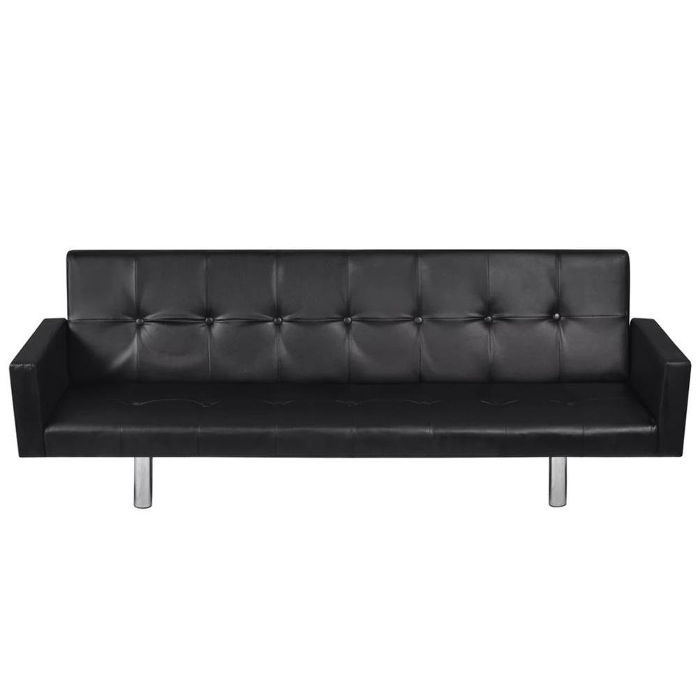 vidaXL Sofa Bed with Armrest Black Artificial Leather, 242654. Picture 2