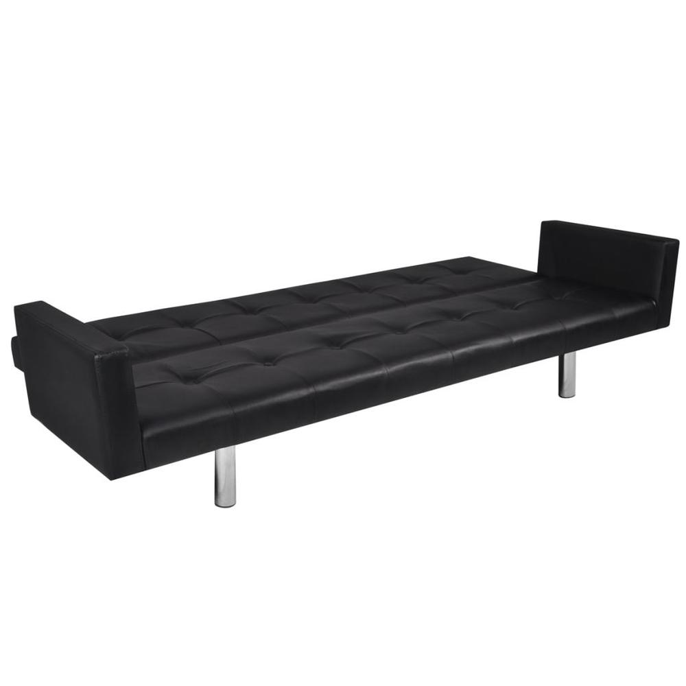 vidaXL Sofa Bed with Armrest Black Artificial Leather, 242654. Picture 3