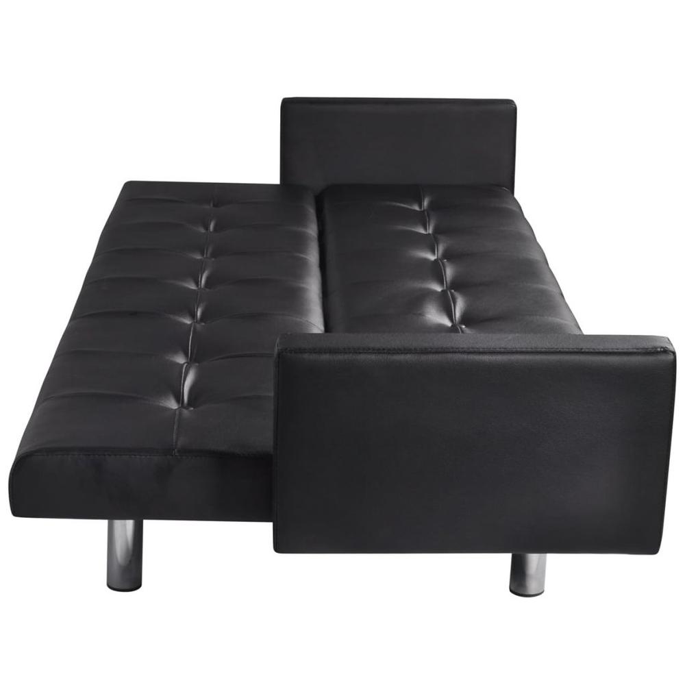 vidaXL Sofa Bed with Armrest Black Artificial Leather, 242654. Picture 4