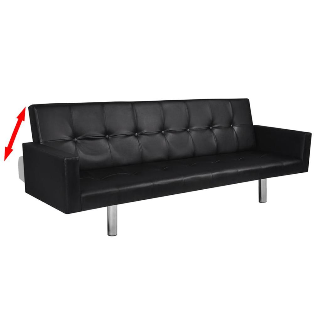 vidaXL Sofa Bed with Armrest Black Artificial Leather, 242654. Picture 5