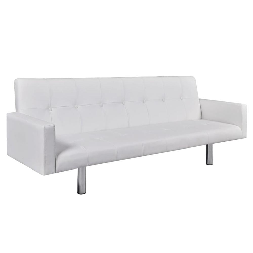vidaXL Sofa Bed with Armrest White Artificial Leather, 242655. The main picture.