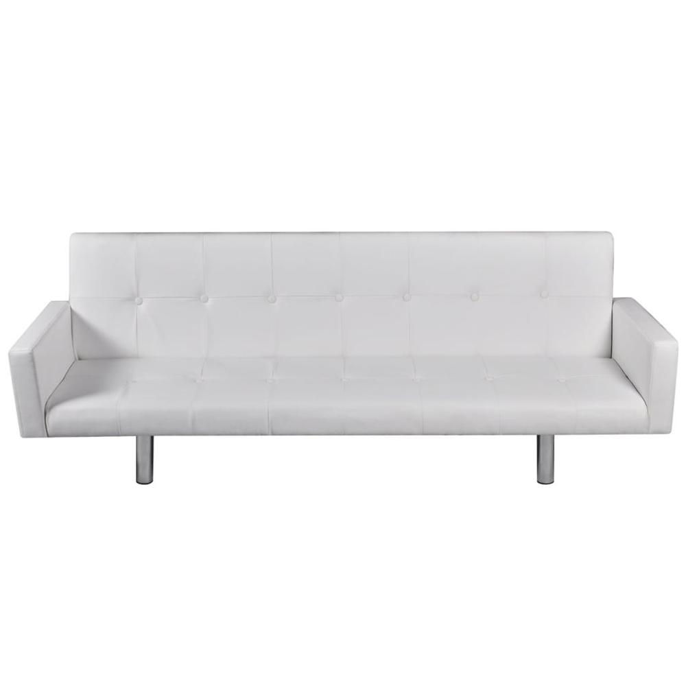 vidaXL Sofa Bed with Armrest White Artificial Leather, 242655. Picture 2