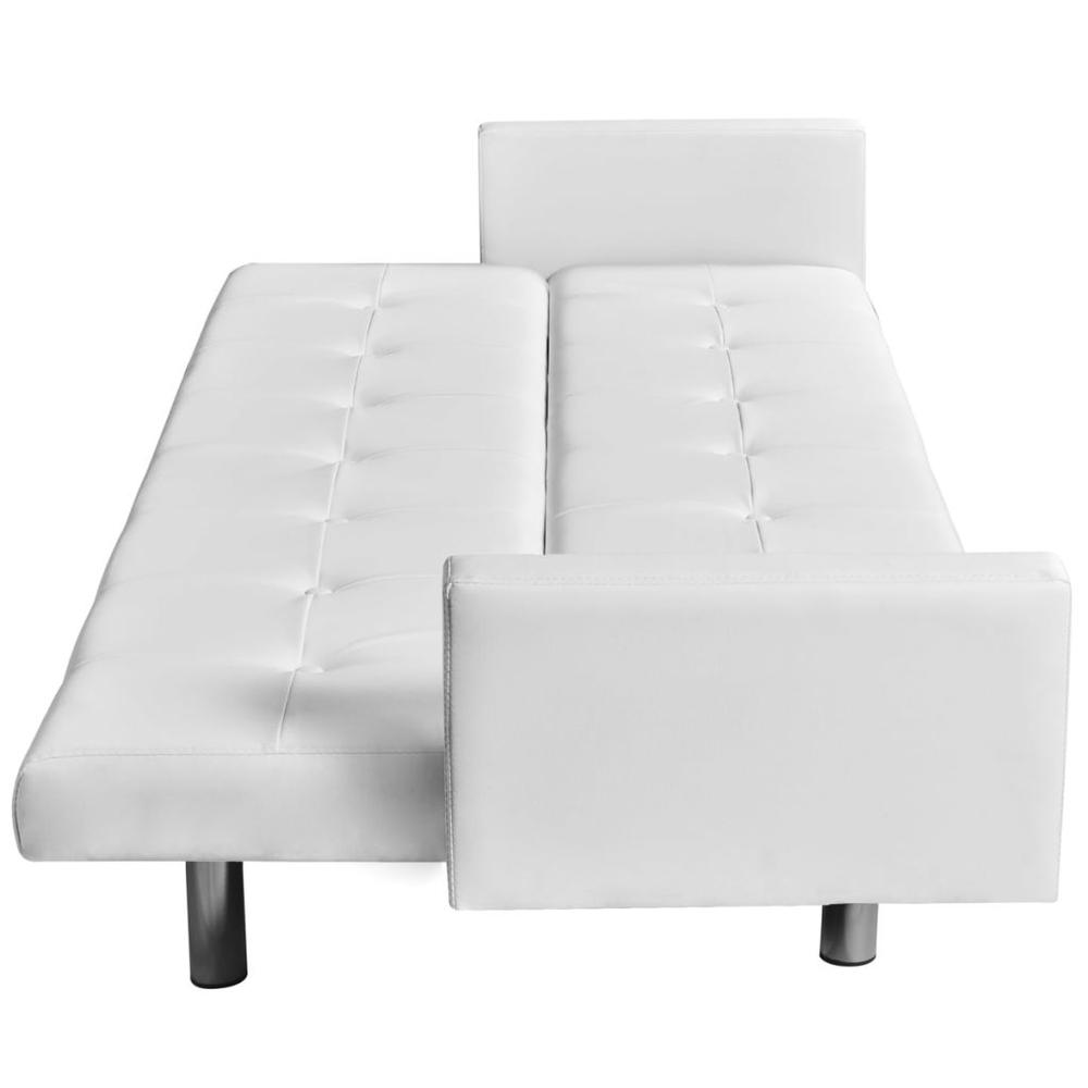 vidaXL Sofa Bed with Armrest White Artificial Leather, 242655. Picture 3