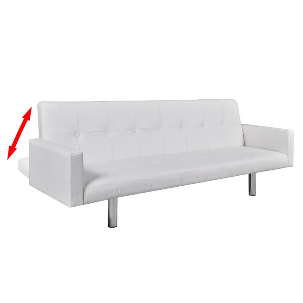 vidaXL Sofa Bed with Armrest White Artificial Leather, 242655. Picture 4