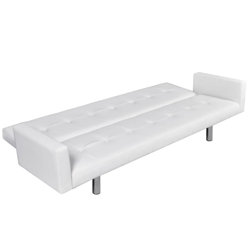 vidaXL Sofa Bed with Armrest White Artificial Leather, 242655. Picture 5