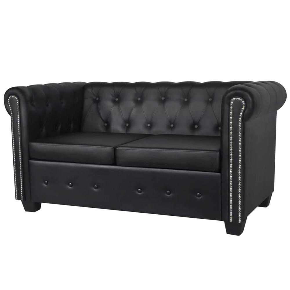 vidaXL Chesterfield 2-Seater Artificial Leather Black, 242656. Picture 1
