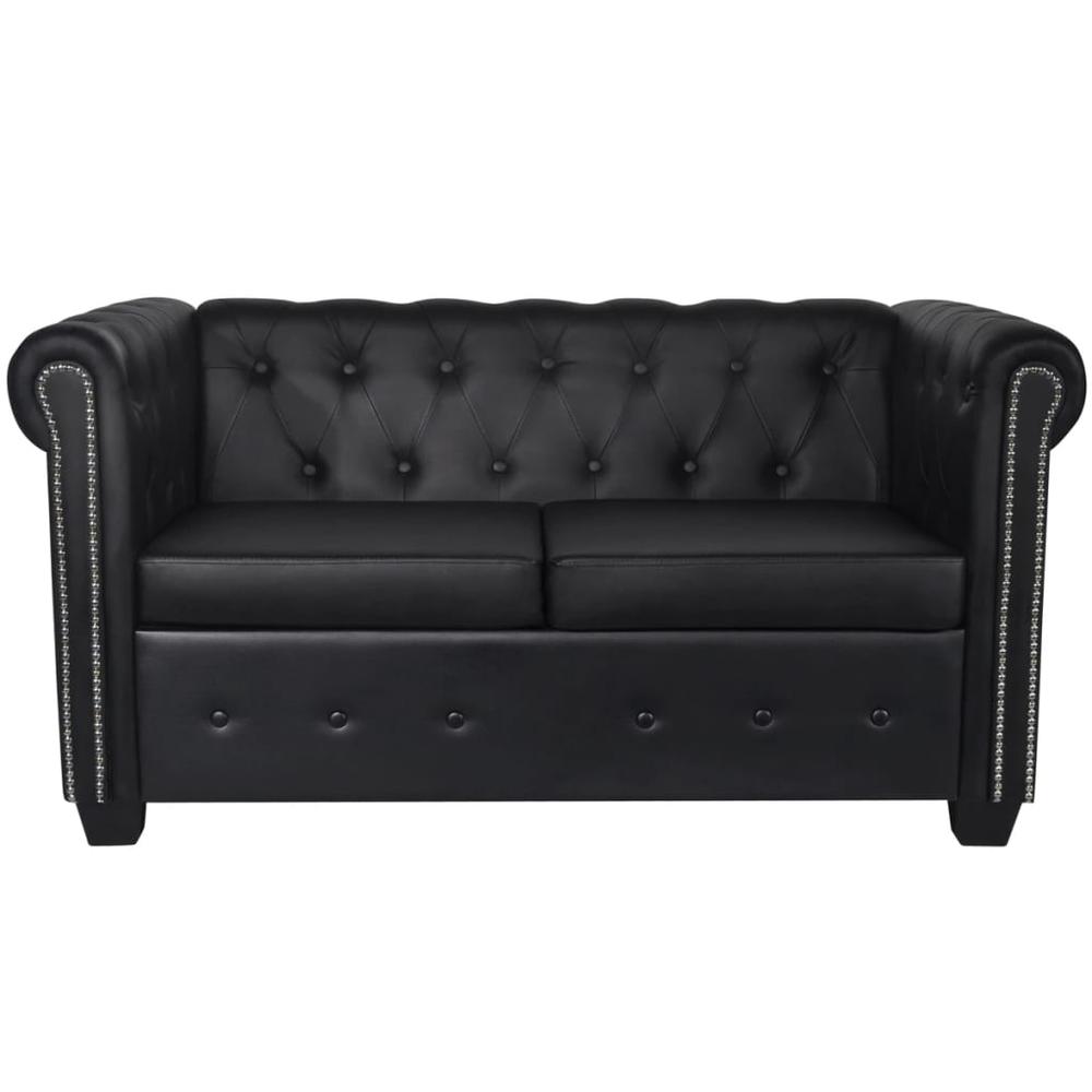 vidaXL Chesterfield 2-Seater Artificial Leather Black, 242656. Picture 4