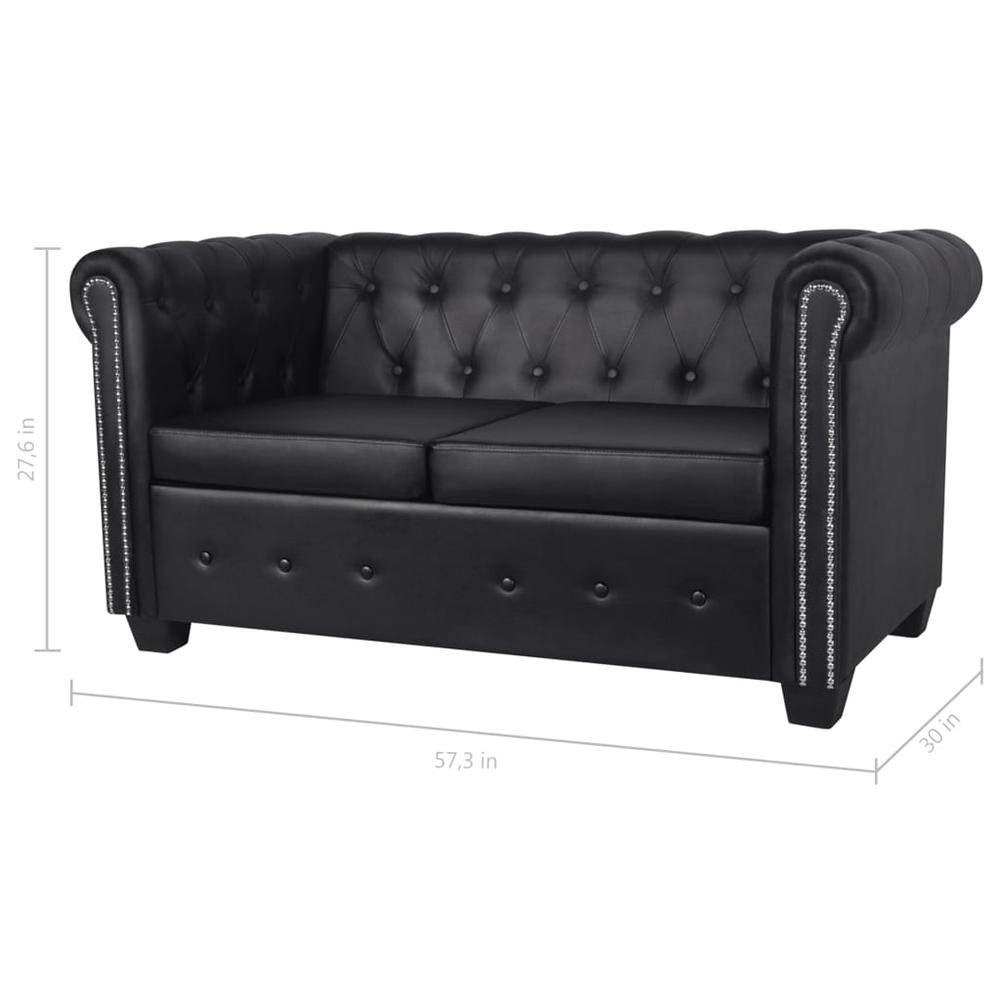 vidaXL Chesterfield 2-Seater Artificial Leather Black, 242656. Picture 5