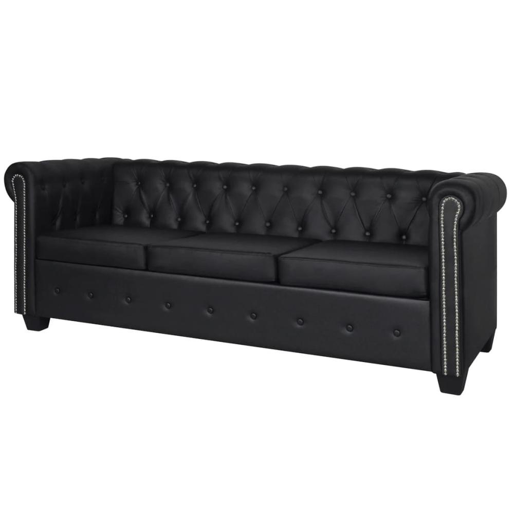 vidaXL Chesterfield 3-Seater Artificial Leather Black, 242657. Picture 1