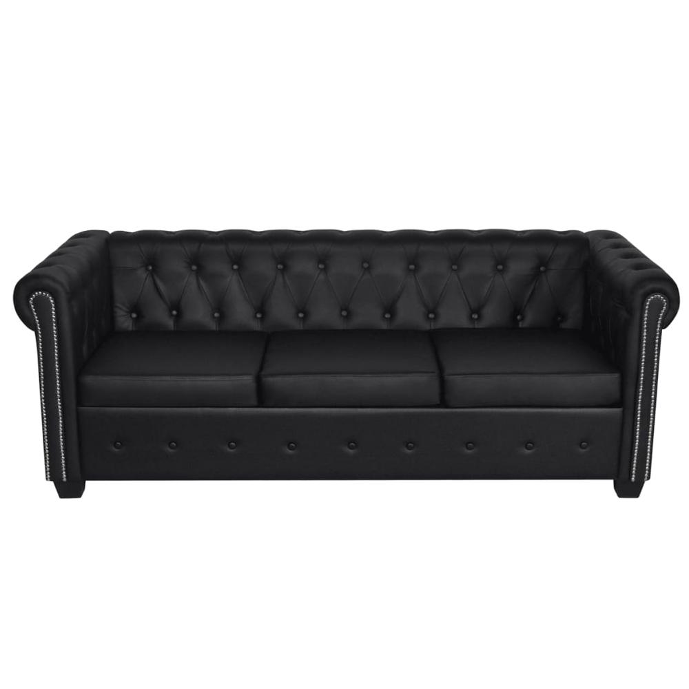 vidaXL Chesterfield 3-Seater Artificial Leather Black, 242657. Picture 4