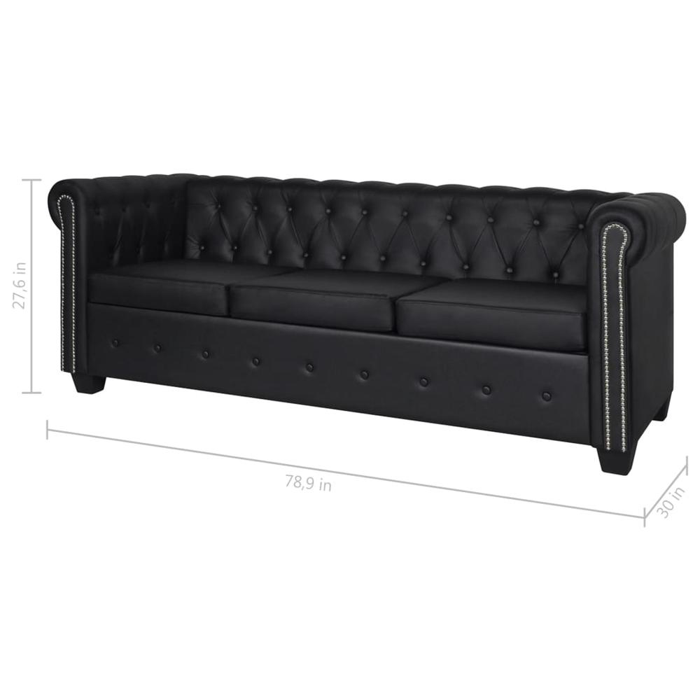 vidaXL Chesterfield 3-Seater Artificial Leather Black, 242657. Picture 5