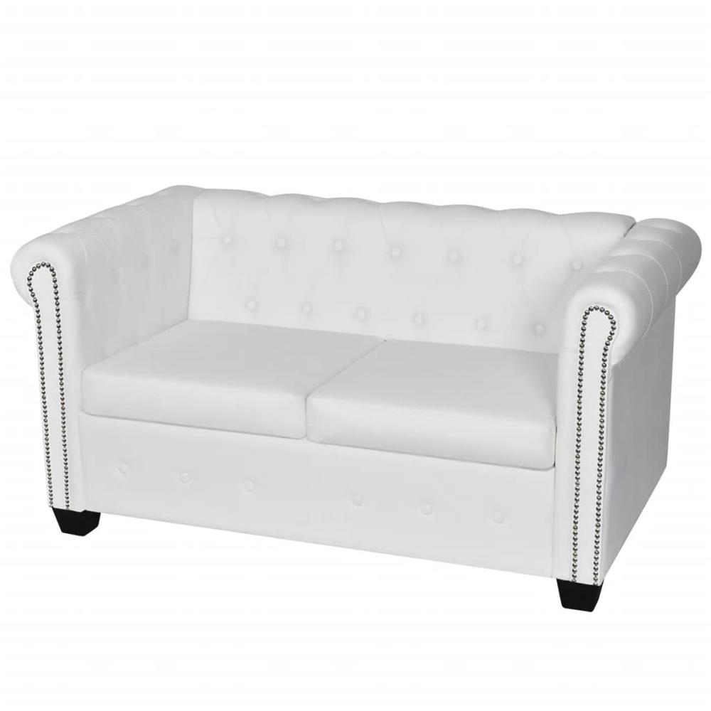 vidaXL Chesterfield 2-Seater Artificial Leather White, 242658. Picture 1