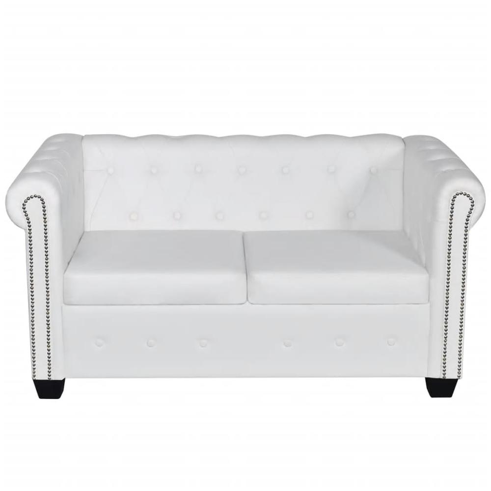 vidaXL Chesterfield 2-Seater Artificial Leather White, 242658. Picture 3