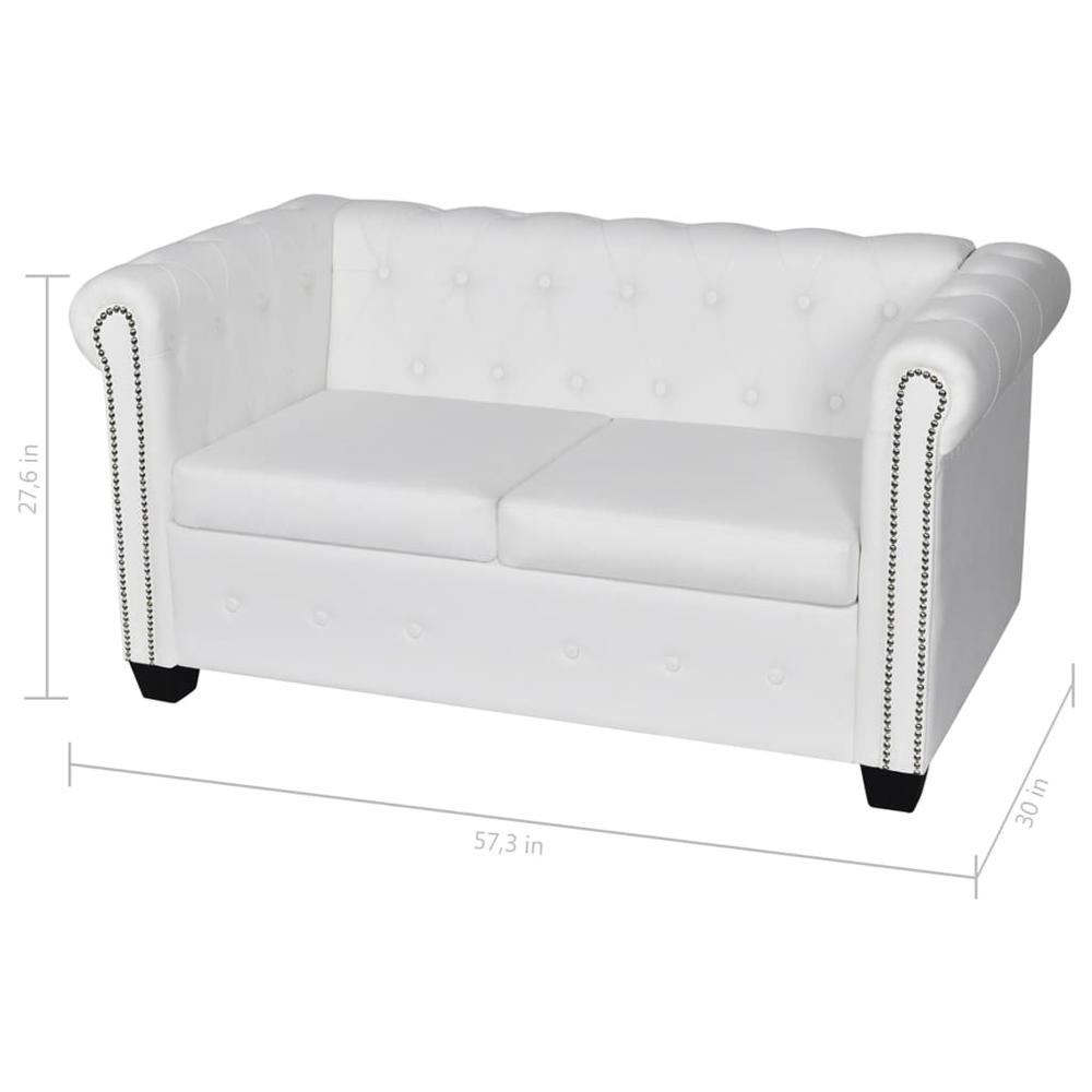 vidaXL Chesterfield 2-Seater Artificial Leather White, 242658. Picture 5
