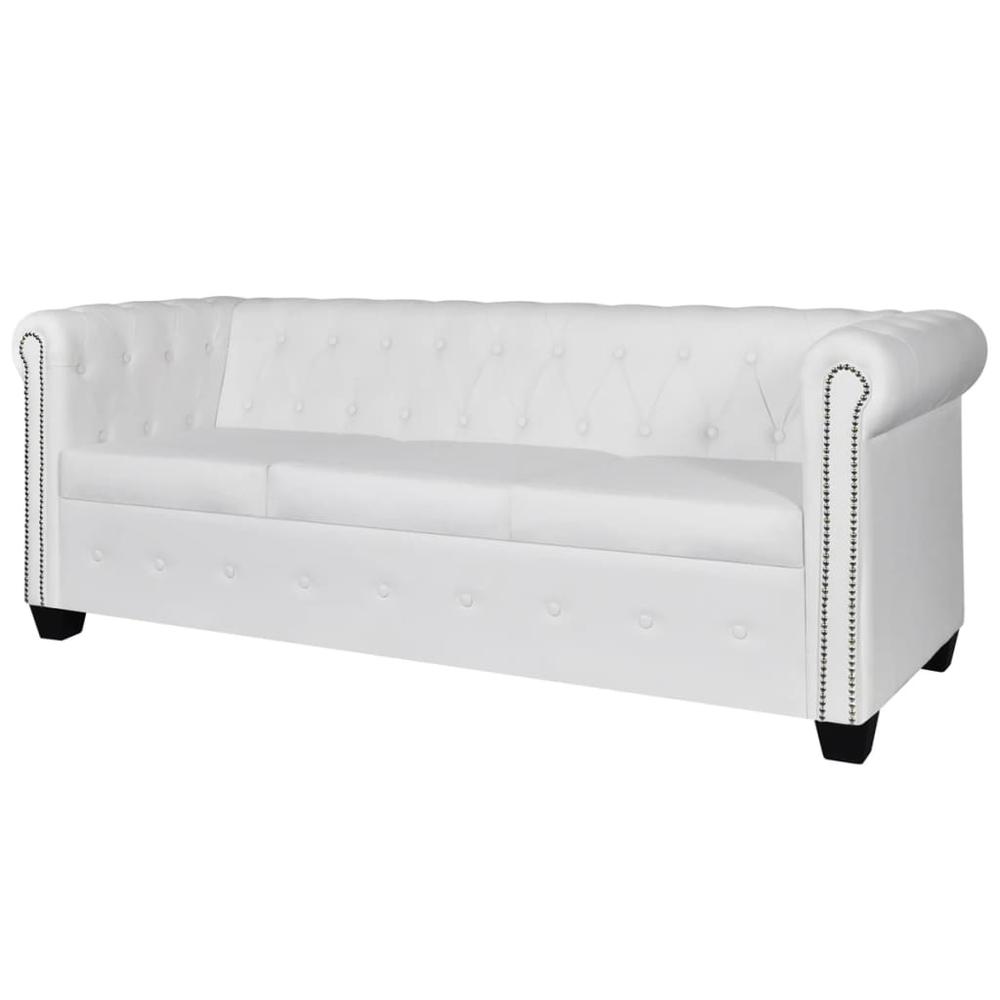 vidaXL Chesterfield 3-Seater Artificial Leather White, 242659. Picture 1