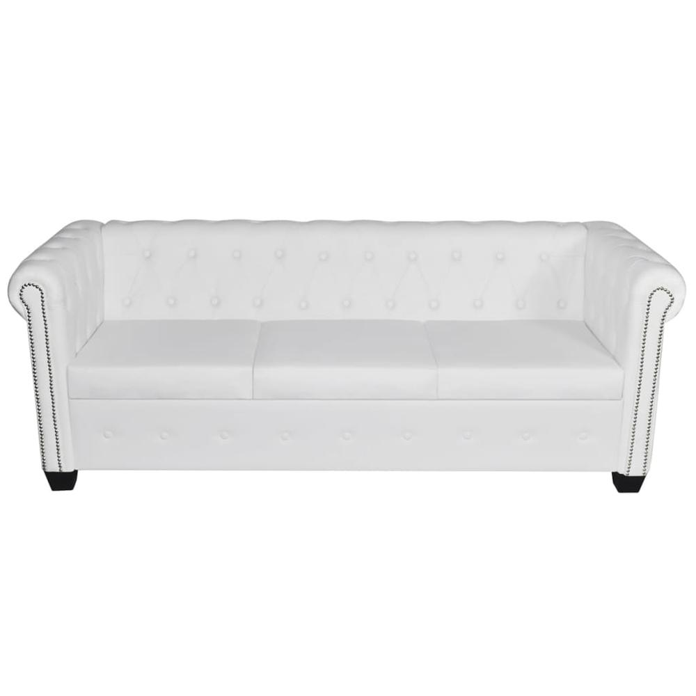 vidaXL Chesterfield 3-Seater Artificial Leather White, 242659. Picture 3