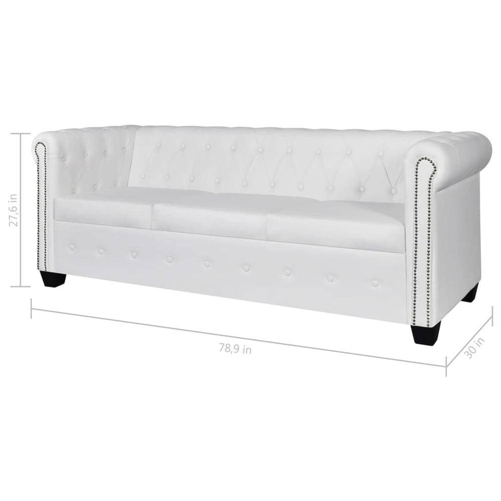 vidaXL Chesterfield 3-Seater Artificial Leather White, 242659. Picture 5