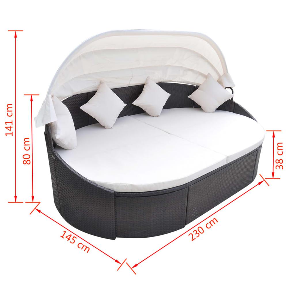 Patio Lounge Bed with Canopy Poly Rattan Brown. Picture 4