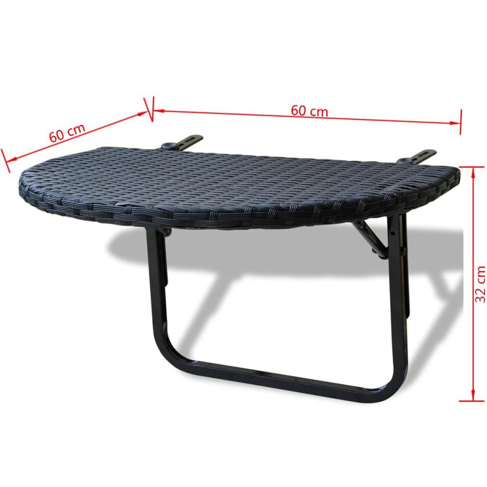 vidaXL Balcony Table 23.6"x23.6"x12.5" Black Poly Rattan, 41789. Picture 3