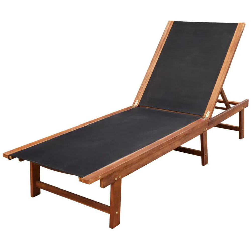 vidaXL Sun Lounger Solid Acacia Wood and Textilene, 41745. Picture 1
