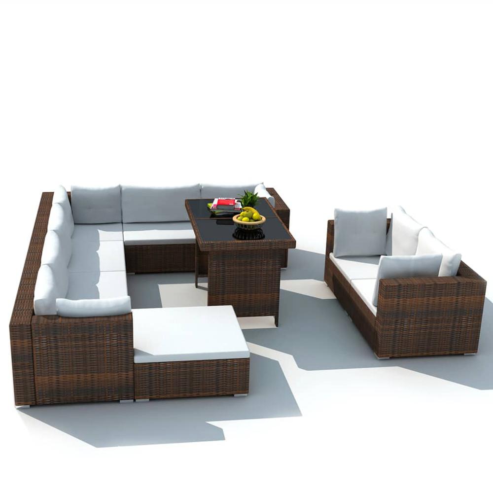 vidaXL 10 Piece Garden Lounge Set with Cushions Poly Rattan Brown, 41877. Picture 2
