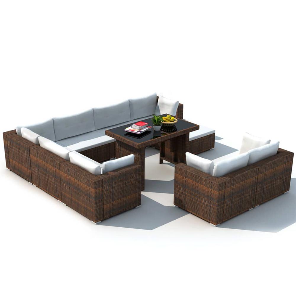 vidaXL 10 Piece Garden Lounge Set with Cushions Poly Rattan Brown, 41877. Picture 3