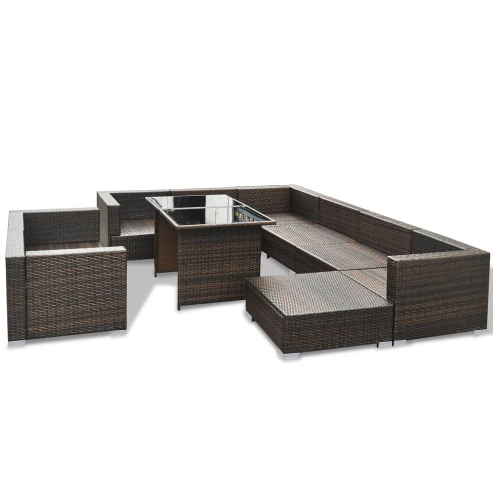 vidaXL 10 Piece Garden Lounge Set with Cushions Poly Rattan Brown, 41877. Picture 4