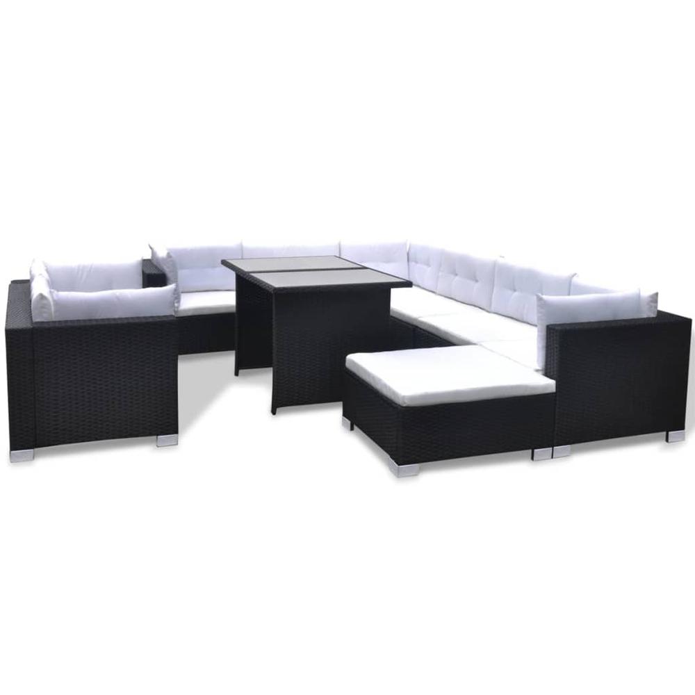 vidaXL 10 Piece Garden Lounge Set with Cushions Poly Rattan Black, 41878. Picture 2