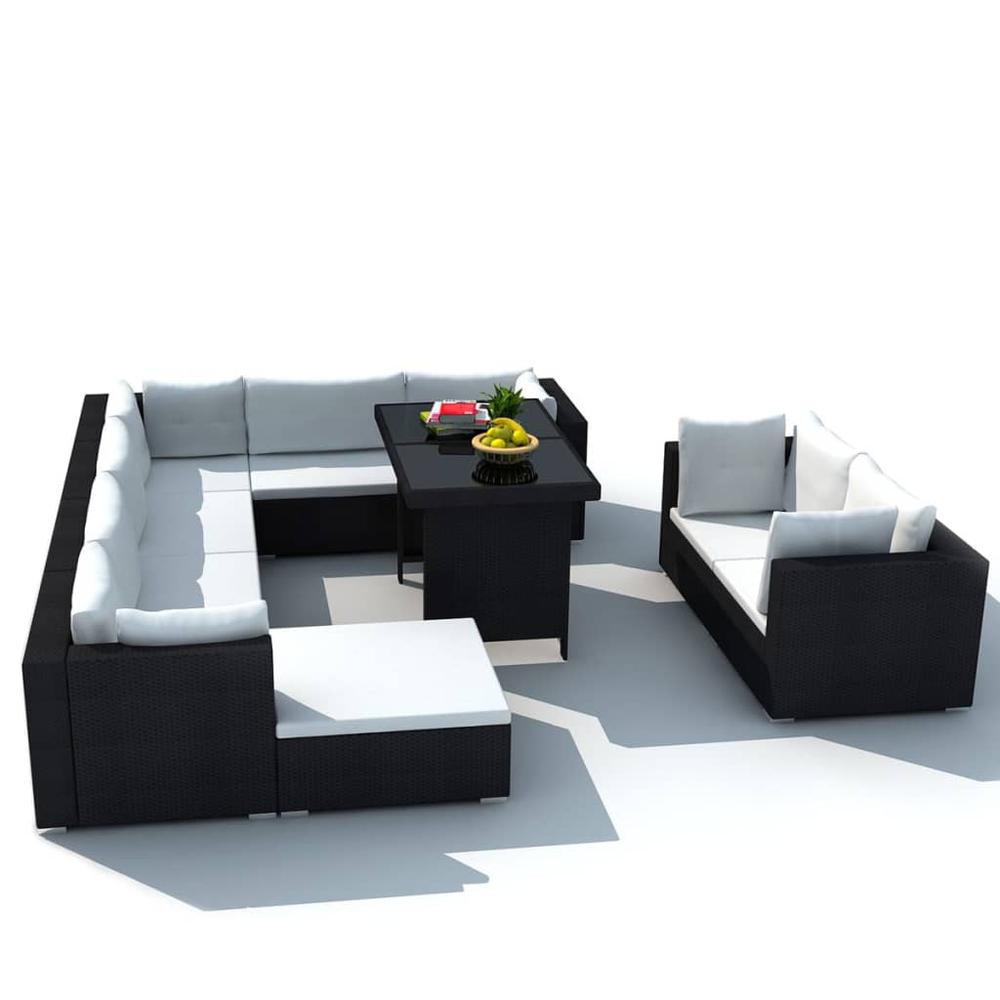 vidaXL 10 Piece Garden Lounge Set with Cushions Poly Rattan Black, 41878. Picture 3