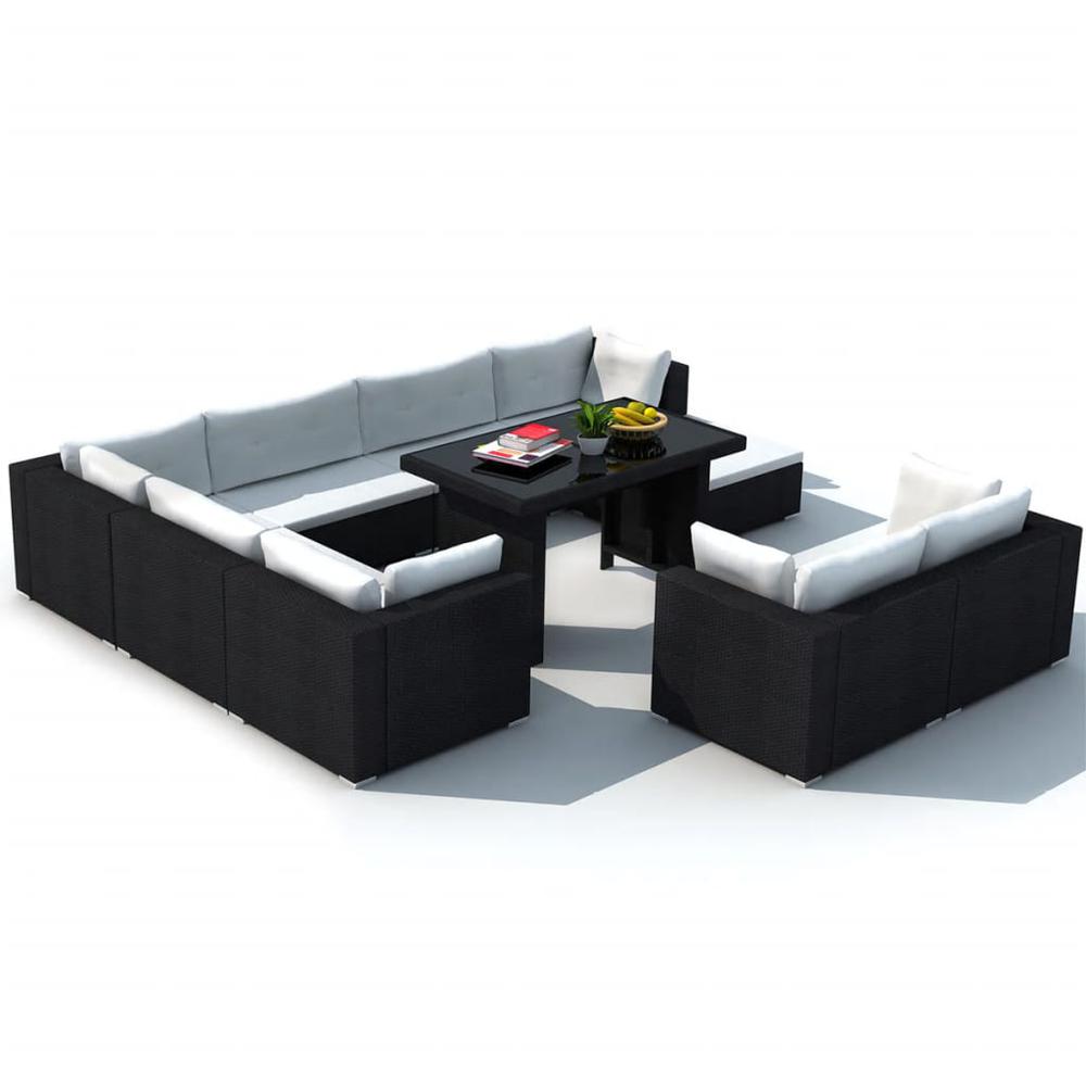 vidaXL 10 Piece Garden Lounge Set with Cushions Poly Rattan Black, 41878. Picture 4