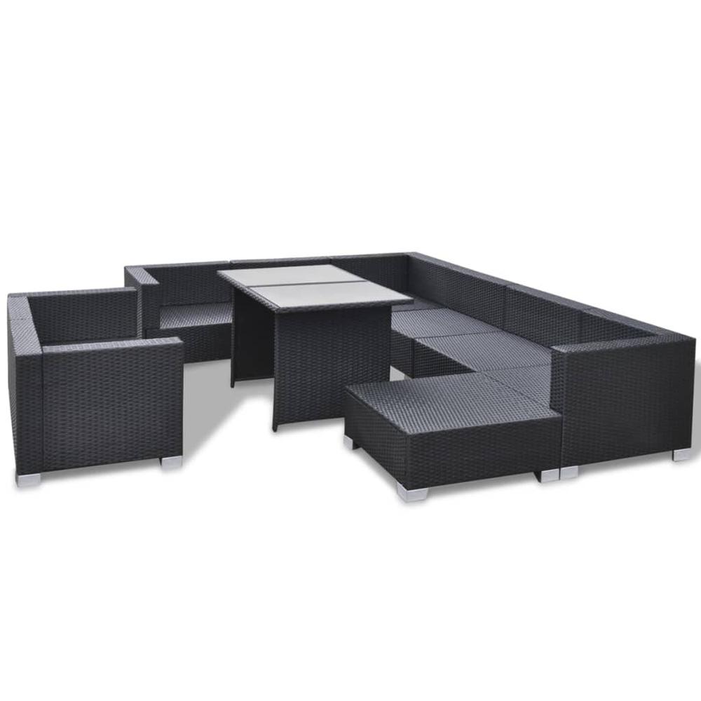 vidaXL 10 Piece Garden Lounge Set with Cushions Poly Rattan Black, 41878. Picture 5