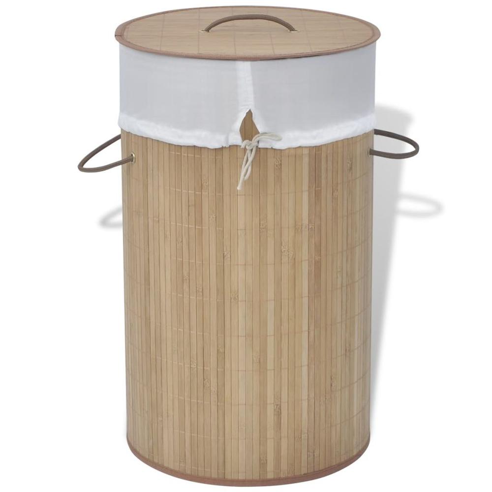 vidaXL Bamboo Laundry Bin Round Natural, 242723. Picture 1