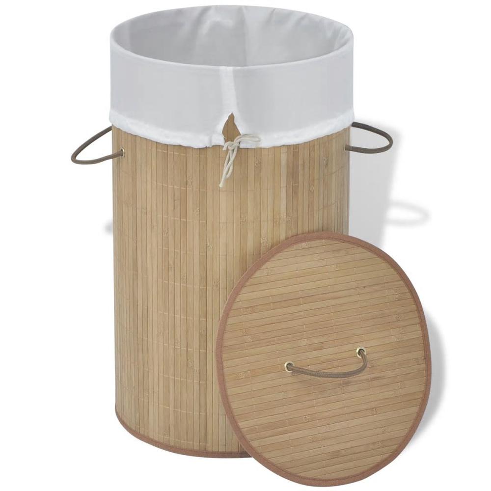 vidaXL Bamboo Laundry Bin Round Natural, 242723. Picture 4