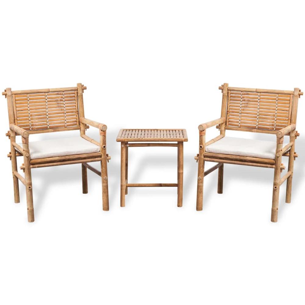 vidaXL 3 Piece Bistro Set with Cushions Bamboo, 41892. Picture 1