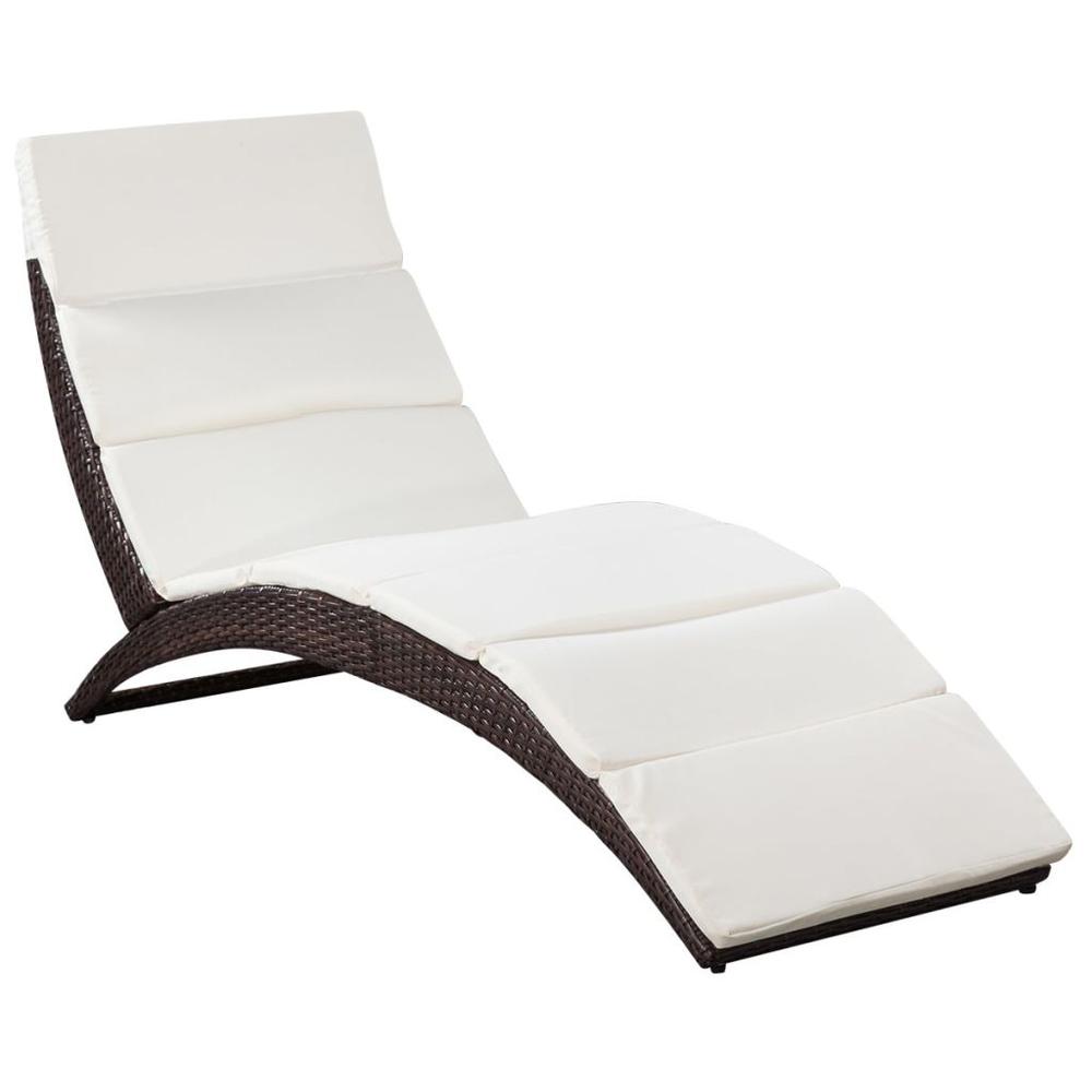 vidaXL Folding Sun Lounger with Cushion Poly Rattan Brown, 41808. Picture 1