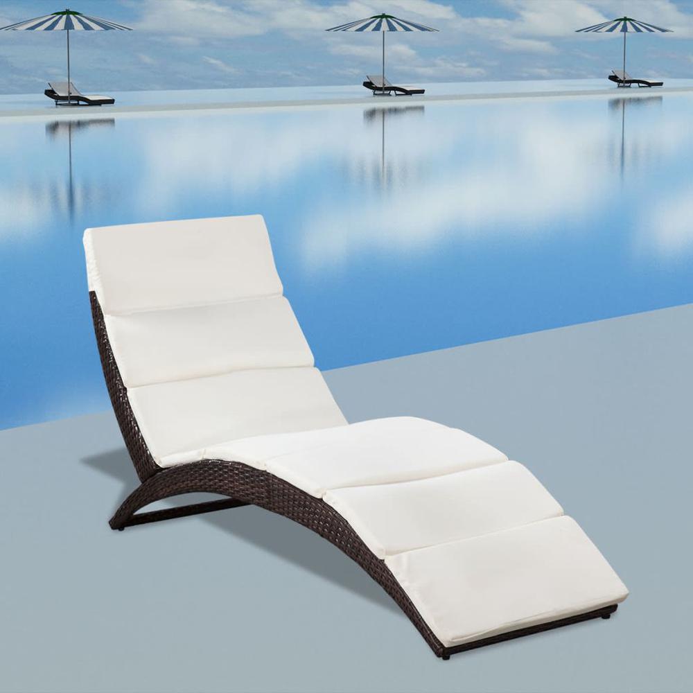 vidaXL Folding Sun Lounger with Cushion Poly Rattan Brown, 41808. Picture 7