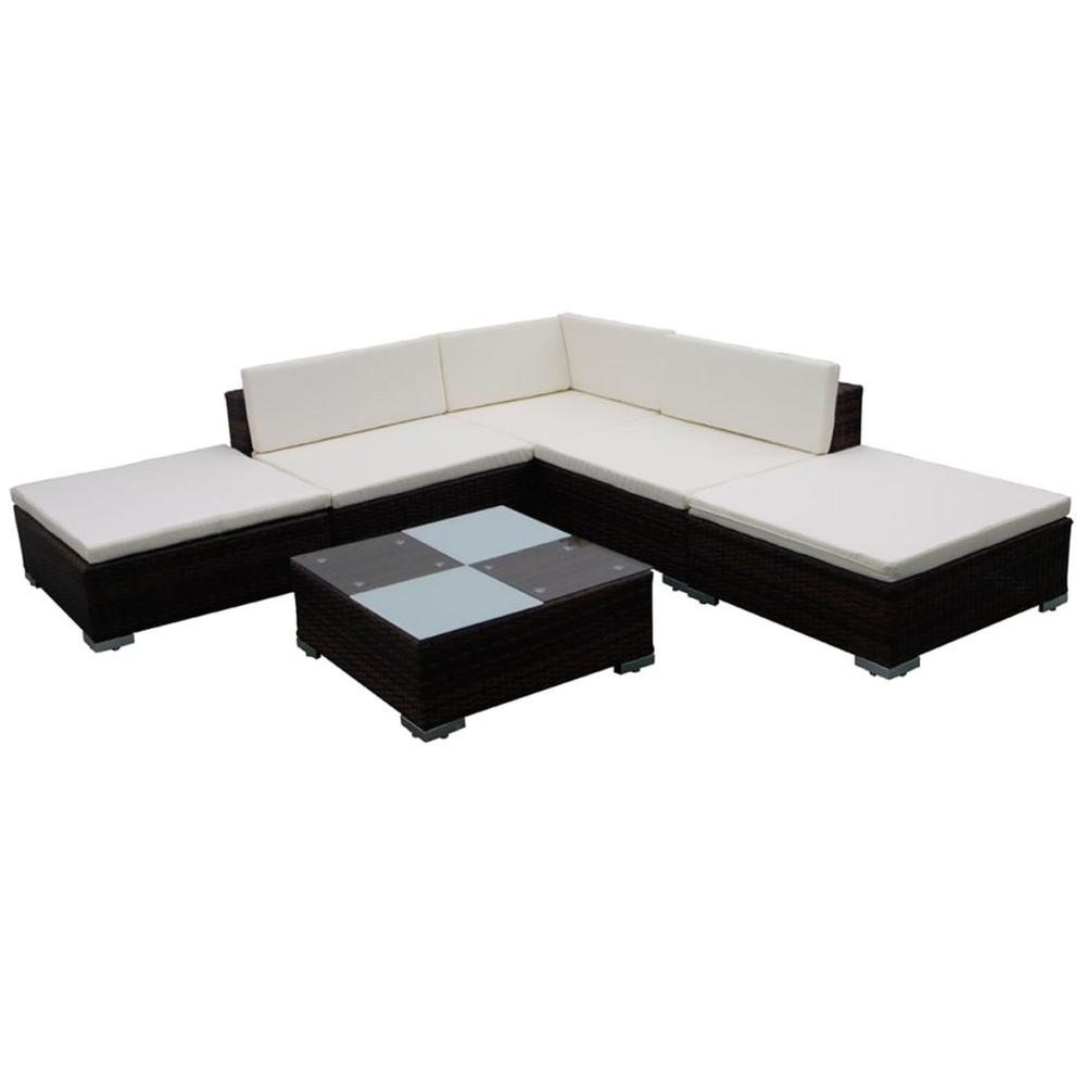vidaXL 6 Piece Garden Lounge Set with Cushions Poly Rattan Brown. Picture 1