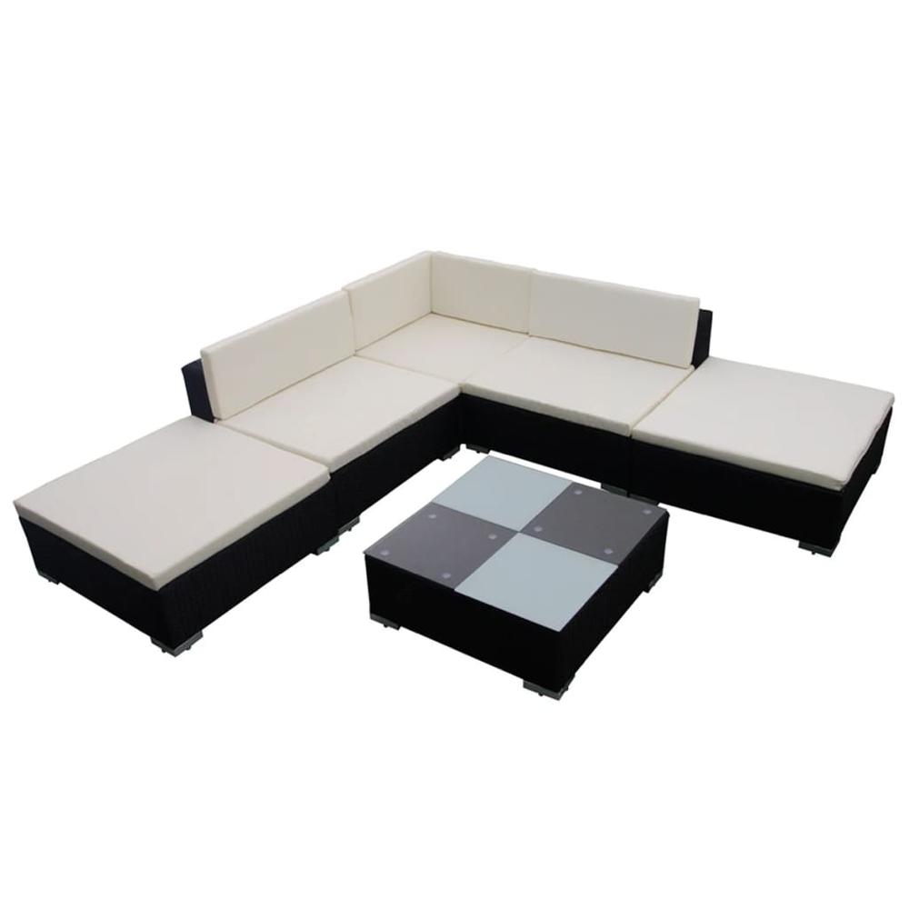 vidaXL 6 Piece Garden Lounge Set with Cushions Poly Rattan Black, 42086. Picture 2
