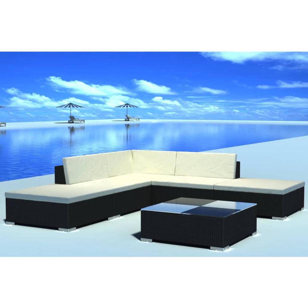 vidaXL 6 Piece Garden Lounge Set with Cushions Poly Rattan Black, 42086. Picture 1