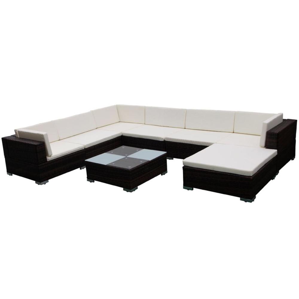 vidaXL 8 Piece Garden Lounge Set with Cushions Poly Rattan Brown, 42089. Picture 2