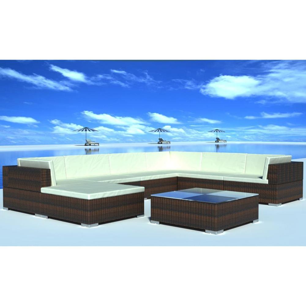 vidaXL 8 Piece Garden Lounge Set with Cushions Poly Rattan Brown, 42089. Picture 1
