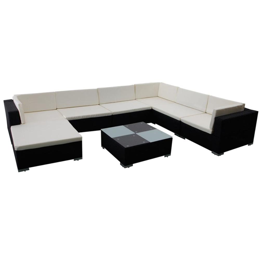 vidaXL 8 Piece Garden Lounge Set with Cushions Poly Rattan Black, 42090. Picture 2