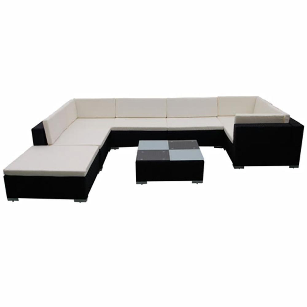 vidaXL 8 Piece Garden Lounge Set with Cushions Poly Rattan Black, 42090. Picture 4