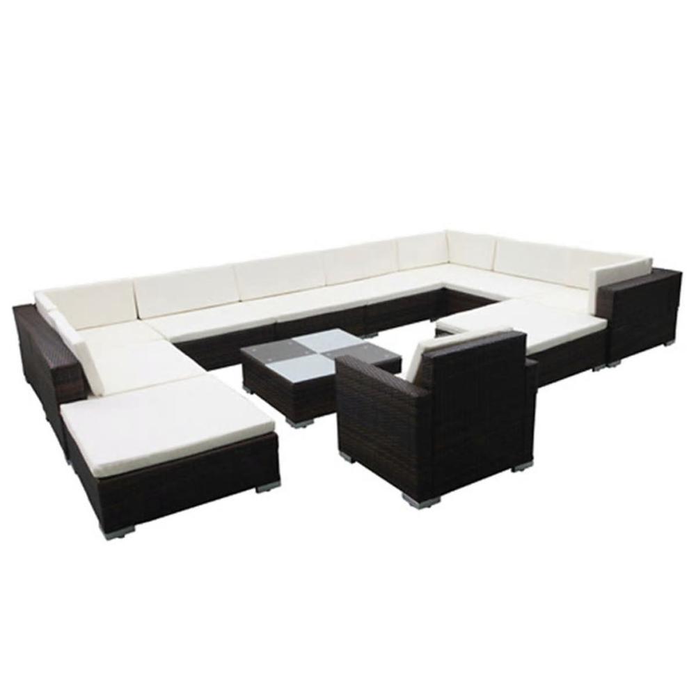 vidaXL 12 Piece Garden Lounge Set with Cushions Poly Rattan Brown, 42091. Picture 2